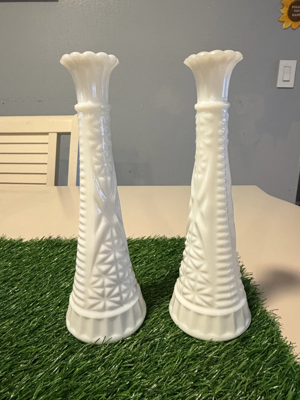 White Decorative Milk Glass Bud Vases - Pair